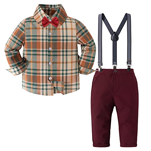 Boy Clothes Sets Toddler Boys Christmas Outfits Gentleman Suits Shirts and Pants Brown 3-4 Years