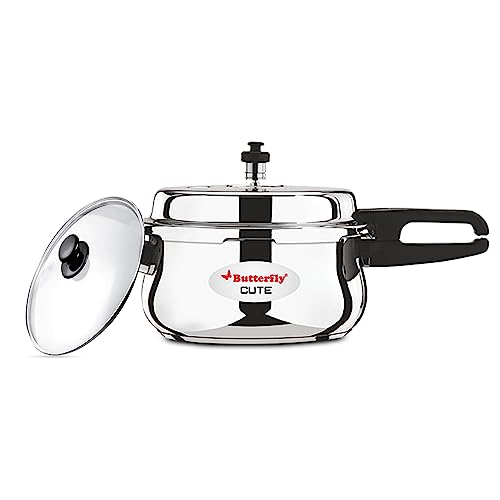 Butterfly Cute Ss Induction Compatible Outer Lid Stainless Steel Pressure Cooker With Glass Lid 3 liter, Silver