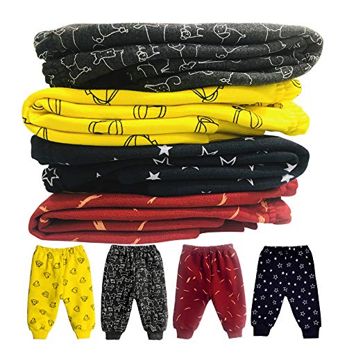 CLAP Baby Fleece Printed Winter Legging Pants Rib Pajamas Regular Fit Multicolour 3-4 Years - Combo Set of 4