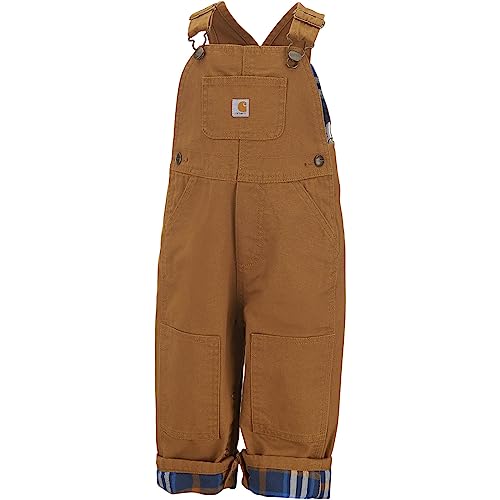 Carhartt Little Boys' Washed Canvas Flannel Lined Bib Overall, Carhartt Brown, 4T