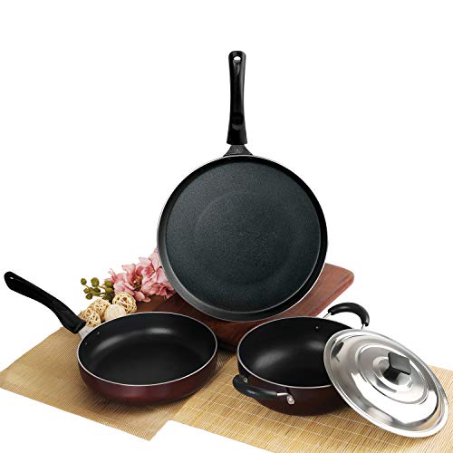 Cello Aluminium Prima Solitaire Series Non Stick 3Pc Cookware Set, Gas Stove Compatible Only