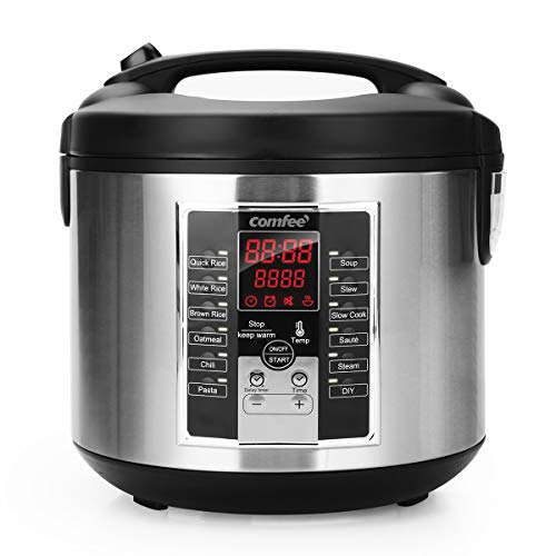 Comfee MB-M25 20 Cup (Cooked) Professional Digital Rice Cooker, Multi Cooker, Food Steamer, Stainless Steel Exterior
