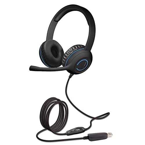 Cyber Acoustics Stereo USB Over ear Headset (AC-5008), in-line Controls for Volume & Mic Mute, Adjustable Mic Boom for PC & Mac, Perfect for Classroom or Home-Black