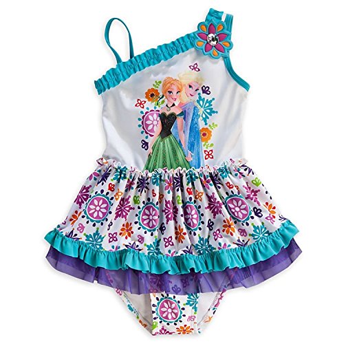 Disney Store Frozen Anna Elsa Big Girl One Piece Deluxe Swimsuit Size 5/6