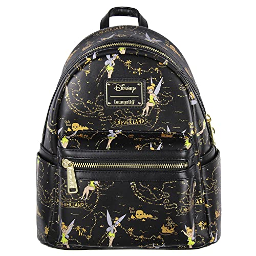 Disney Tinkerbell Neverland Treasure Map All-Over Print Little Bit Of Pixie Dust Mini Backpack, Black, One Size