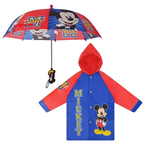 Disney boys Kids Umbrella and Slicker,mickey Mouse Mickey Mkouse Toddler Boy Rain Wear Set , Dark Blue, 2-3T US