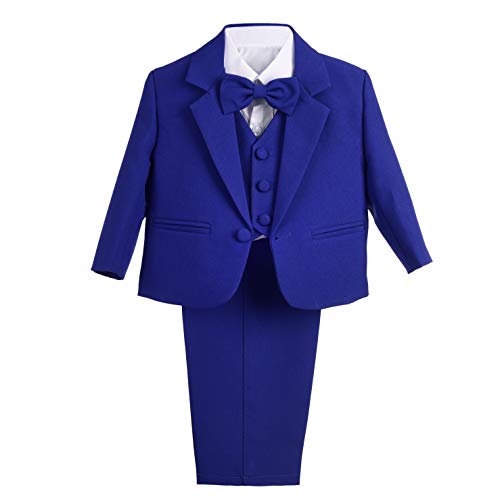 Dressy Daisy Baby Boy' 5 Pcs Set Formal Tuxedo Suits No Tail Wedding Outfits Size 3-4T Royal Blue