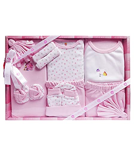 EIO Baby's Cotton New Born Baby Clothing Gift Set -13 Pieces (Pink)