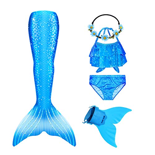Fishtailfun Mermaid Swimsuit Costume Cosplay Mermaid Tails for Swimming for Girls, Princess Bikini Set Dark Blue