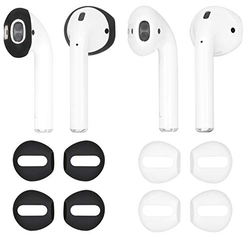 (Fit in Case) 4 Pairs Replacement Super Thin Slim Silicone Earbuds Ear Tips and Covers Skin Accessories for Apple AirPods or EarPods Headphones [ Fit in Charging Case ] (Black & White)