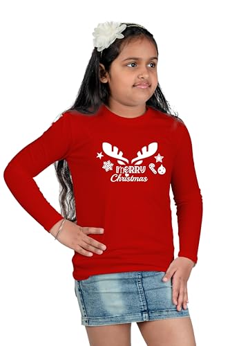 Full Sleeves Boys Cotton Alfa Deer Merry Christmas T-Shirt Red