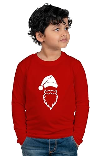 Full Sleeves Boys Cotton Christmas Santa Beard T-Shirt Red