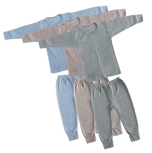 GOLURK Baby Boy & Baby Girls Full Sleeves Soft Thermal T-Shirt with Pyjama Pants Dress (Set of 3 : Size:6-12 Months : Multicolor) Multicolour