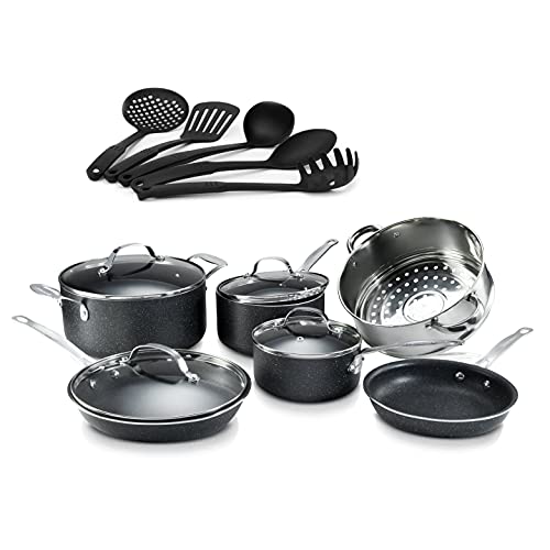 GRANITESTONE 2807 10-Piece Non-Stick Ultra Durable, Mineral & Granite Coated Scratch Proof Cookware Set + 5 Piece Utensil Set
