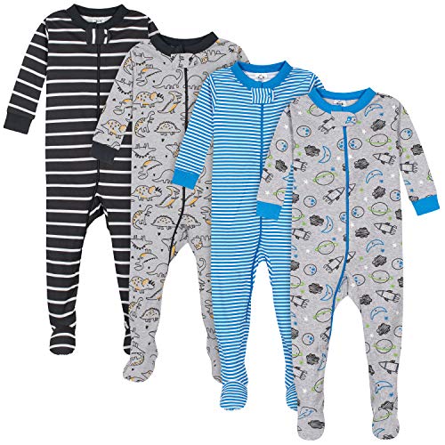 Gerber baby boys 4-pack Footed Pajamas and Toddler Sleepers, Dinosaurs Space Grey, 9 Months US