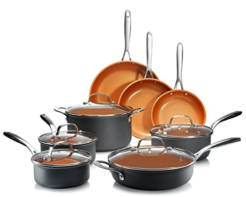 Gotham Steel Professional – Hard Anodized Pots and Pans 13 Piece Premium Cookware Set with Ultimate Nonstick Ceramic & Titanium Coating, Oven and Dishwasher Safe
