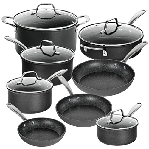 Granitestone Pro Pots and Pans Set 13 Piece Hard Anodized Premium Chef’s Cookware with Ultra Nonstick Diamond & Mineral Coating, Stainless Steel Stay Cool Handles Oven Dishwasher & Metal Utensil Safe