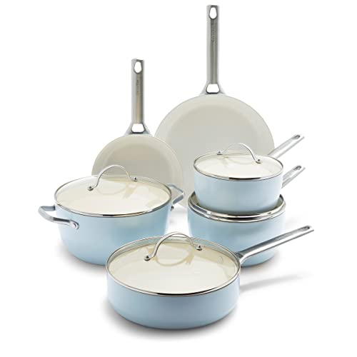 GreenPan Padova Ceramic Non-Stick 10Pc Cookware Set, Light Blue