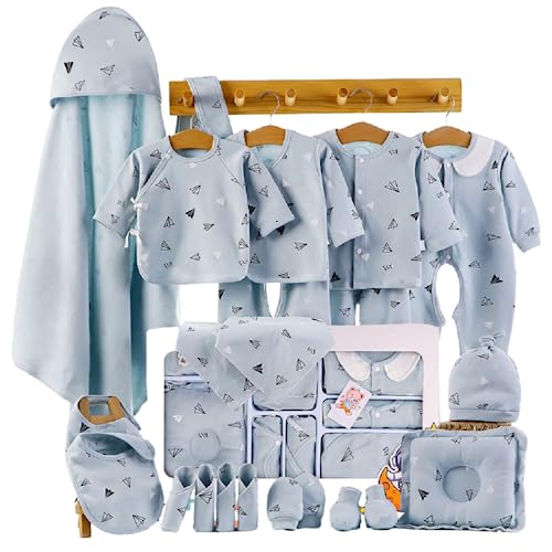 HALAYAYA® Newborn Baby Gifts Set Newborn Layette Gifts Set Baby Girl Boys Gifts Premium Cotton Baby Clothes Accessories Set Fits Newborn to 3 Months, grey-blue, newborn