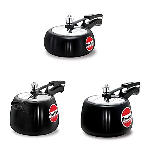 HAWKINS Contura Hard Anodised Aluminium Pressure Cooker, 2L + 3L + 4L Combo