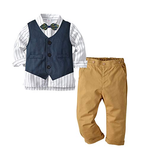 Happy Cherry Baby Boy Formal Outfit Tuxedo Plaid Gentleman Suit Onesie Jumpsuit (2-3 Year Old, Dark Blue-2)