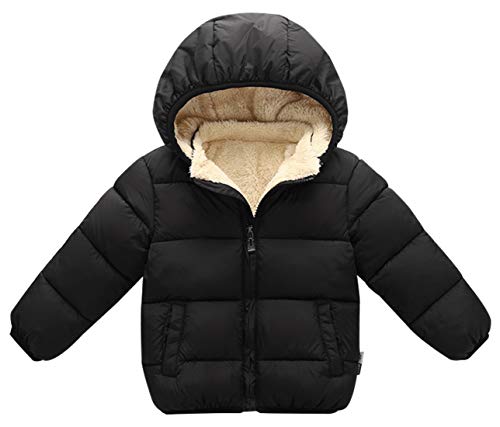 Happy Cherry Girls Down Jacket Long Sleeve Thick Warm Winter Hooded Coat Light Weight Outwear Black Medium
