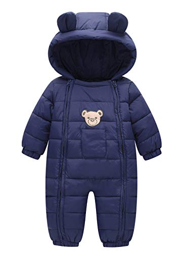 Happy Cherry Winter Bunting for Toddler Boys Girls Full Body Snowsuit Winter Thermal Coat One Piece Snow Wear Navy 12-18 Months