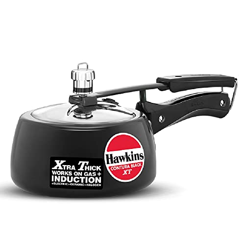 Hawkins 1.5 Litre Contura Black Xt Pressure Cooker, Hard Anodised Inner Lid Cooker, Small Induction Cooker, Extra Thick Handi Cooker, Black (Cxt15), 1.5 Liter