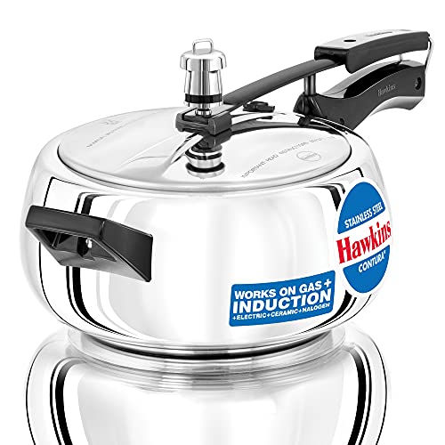 Hawkins 3.5 Litre Contura Pressure Cooker, Stainless Steel Inner Lid Cooker, Handi Cooker, Induction Cooker, Silver (Ssc35), 3.5 Liter