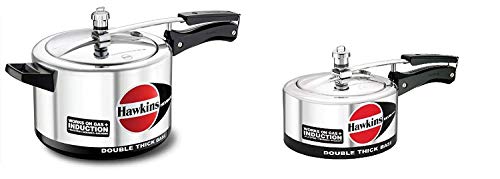 Hawkins Aluminum Induction Model Pressure Cooker, Silver, 2 And 5 L- Set Of 2, 5 Liter