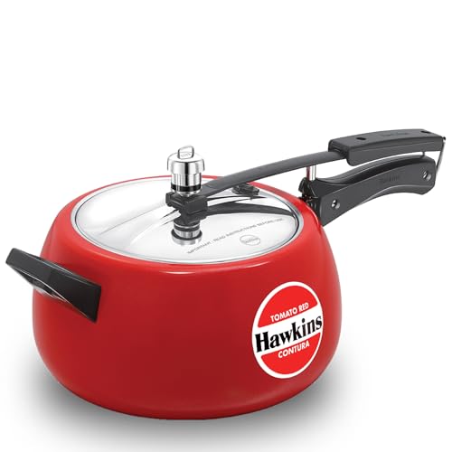 Hawkins Contura 5 Litre Aluminium Inner Lid Pressure Cooker, Ceramic Coated Handi Cooker, Tomato Red (Ctr50), 5 Liter