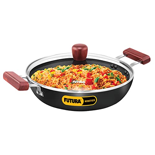 Hawkins Futura 3 Litre Cook n Serve Frying Pan, Non Stick Frying Pan with Glass Lid, Big Frying Pan, Black (NCF28G)