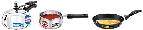 Hawkins Futura 3.25 mm Thickness Frying Pan (1 Litre, 22 cm, Black) & Tpan Capacity 1 Litre, Thickness 4.7 mm, Silver & Contura Induction Compatible Pressure Cooker, 2 Litre, Silver (SSC20)