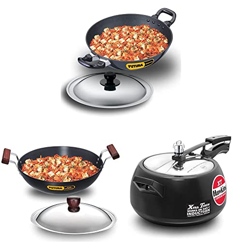 Hawkins Futura Deep-Fry Pan,Black & Contura Black Xt Induction Compatible Pressure Cooker, 5 Litre, Black & Futura Hard Anodised Deep-Fry Pan, Black, 5 Liter