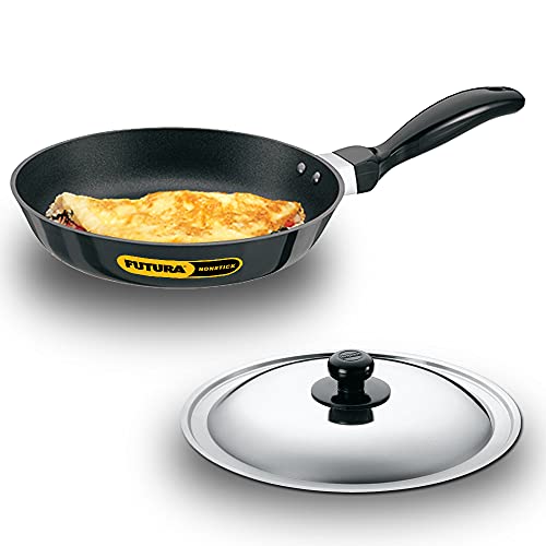 Hawkins Futura Nonstick Frying Pan 22 cm, 3.05 mm Thick with SS lid Induction Compatible (Black)