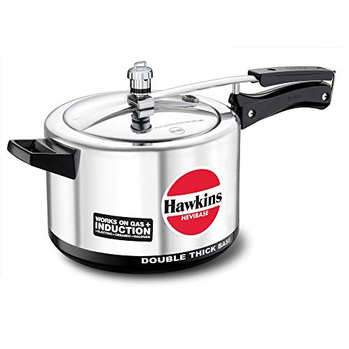 Hawkins Hevibase Induction Compatible Aluminium Inner Lid Pressure Cooker, 5 Litre, Silver (Ih50), 5 Liter