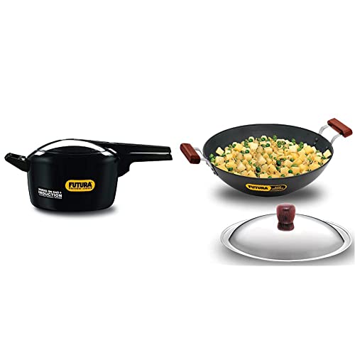 Hawkins - IF50 Futura Hard Anodised Induction Compatible Pressure Cooker, 5 Litre and L47 Futura Hard Anodised Deep-Fry Pan with Stainless Steel Lid, 33cm/5 Litres