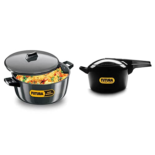 Hawkins - L66 Futura Hard Anodised Cook-N-Serve Bowl, 6 litres, Black & Futura Hard Anodised Pressure Cooker Jumbo, 7 Litre
