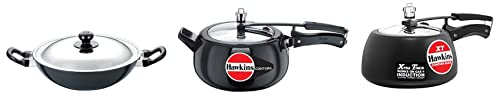 Hawkins Stainless Steel Futura Deep-Fry Pan,Black & Contura Black Xt Induction Compatible Pressure Cooker, 5 Litre, Black & Contura Black Pressure Cooker, 4 Litre, Black (Cb40), 5 Liter