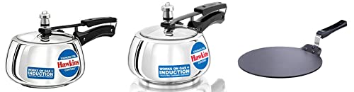 Hawkins Stainless Steel Futura Dosa Tava, Diameter 33 Cm, Thickness 4.88 Mm (Black) & Cooker, 3 Litre, Silver & Contura Induction Compatible Pressure Cooker, 2 Litre, Silver (Ssc20), 3 Liter