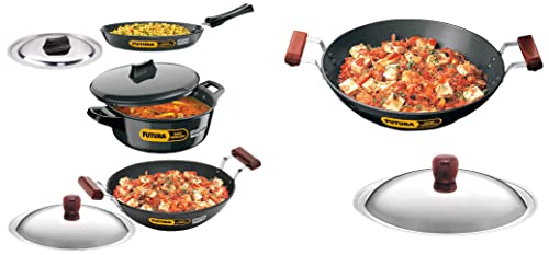 Hawkins Stainless Steel Futura Hard Anodised Induction Compatible Set, 3-Pieces & Hawkins - L-23 Futura Hard Anodised Flat Bottom Deep Fry Pan with Steel Lid, 2.5 L, 26Cm (L23)