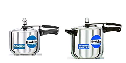 Hawkins Stainless Steel Pressure Cooker 3 (Tall) and 6 litres, Set of 2
