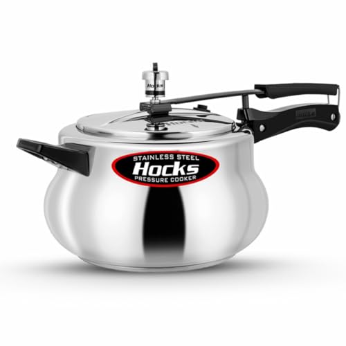 Hocks Handi Pressure Cooker, Stainless Steel Design, Induction Compatible Base Cookwear for Cooking, Capacity- 5 litres, Quaity Grip Handles, Inner Lid Clouser, Glossy Silver Finish