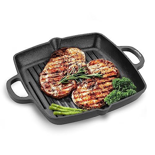 Homepuff Pre-Seasoned Non-Stick Cast Iron Grill Pan with Handle, Non-Toxic Sandwich Maker/Barbeque/Loha Tandoor for Healthy Cooking, Gas Stove Compatible, Less Oil Usage, with Warranty, 12”, 2kg