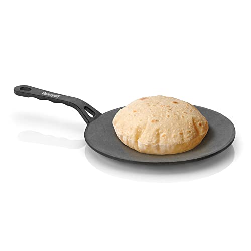 Homepuff Pre-Seasoned Super Smooth Cast Iron Tawa for Dosa/Roti, Naturally Non-Stick Loha Tawa for Healthy Cooking, Long Handle, Non-Toxic Cookware Utensil, Less Oil Usage, with Warranty, 10”, 2.5kg