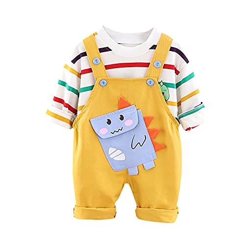 Hopscotch Baby Boys Cotton Stripe Print Overall and Dress Set in Yellow Color For Ages 18-24 Months (WER-3409391)