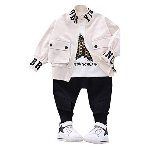 Hopscotch Baby Boys Cotton and Lycra Graphic Print T-shirt, Jacket and Jeans Set in Beige Color For Ages 18-24 Months (YF0-3208242)