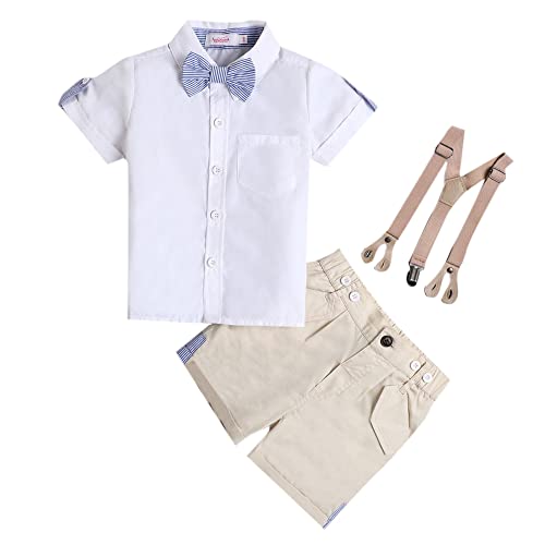 Hopscotch Boys Cotton Solid Shirt And Short Dungaree Set In White Color