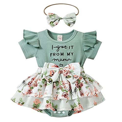 Hopscotch Girls Polycotton Text Print Onesies with in Green Color