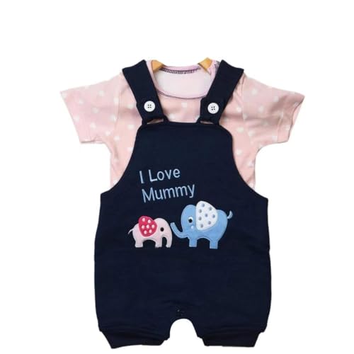 I.T Dungaree Set For Baby Boy | Kids Cotton Dungaree & T-Shirt Clothing Set (0-6 Months, Pink with Blue)